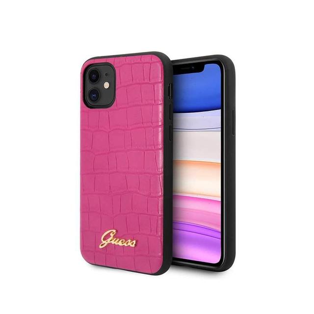 guess pu croco print case with metal logo for iphone 11 pink - SW1hZ2U6NTA2MTM=