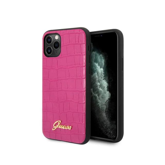guess pu croco print case with metal logo for iphone 11 pro pink - SW1hZ2U6NTA2MTk=
