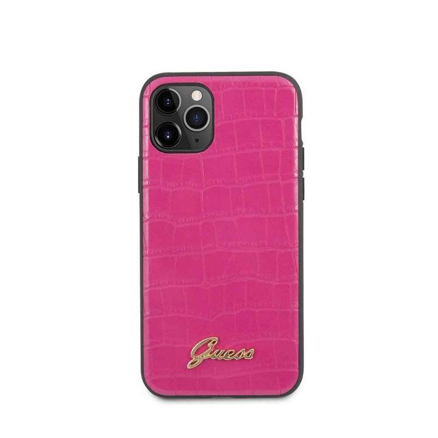 guess pu croco print case with metal logo for iphone 11 pro pink - SW1hZ2U6NTA2MjE=