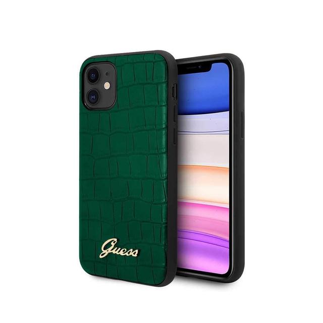 guess pu croco print case with metal logo for iphone 11 dark green - SW1hZ2U6NTA2Mjc=