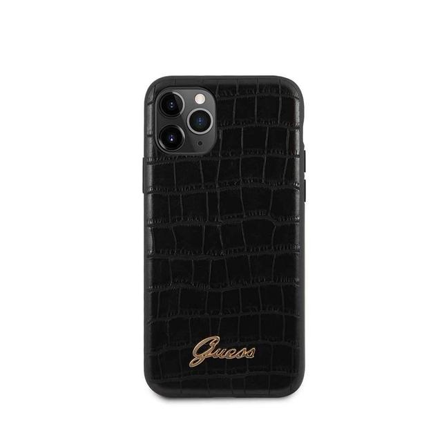guess pu croco print case with metal logo for iphone 11 pro black - SW1hZ2U6NTA2NTY=
