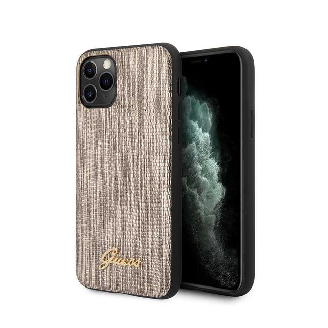 guess pu lizard print case with metal logo for iphone 11 pro max gold - SW1hZ2U6NTA2NTg=