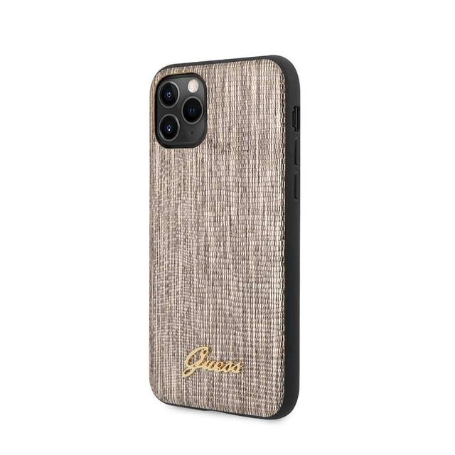 guess pu lizard print case with metal logo for iphone 11 pro max gold - SW1hZ2U6NTA2NTk=