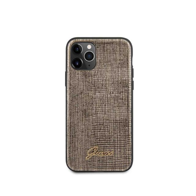 guess pu lizard print case with metal logo for iphone 11 pro gold - SW1hZ2U6NTA2Njg=