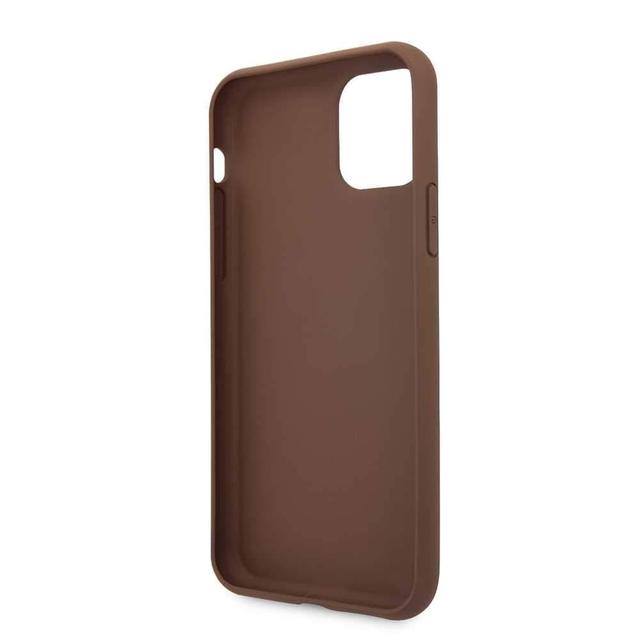 guess pc tpu 4g pu case with stripe metal logo bottom for iphone 11 pro brown - SW1hZ2U6NTM5OTg=