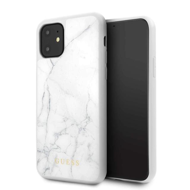 guess marble collection pc tpu tempered glass case for iphone 11 white - SW1hZ2U6NTQwMTM=