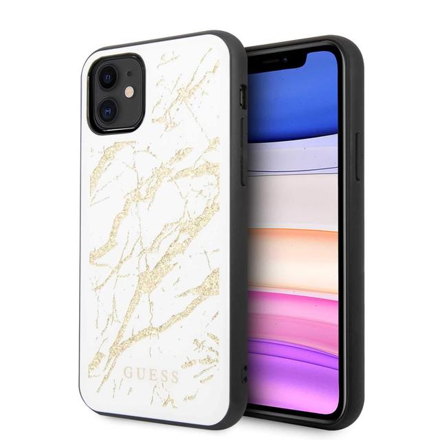 guess pc tpu layer gold glitter marble case for iphone 11 white - SW1hZ2U6NjIxMzM=