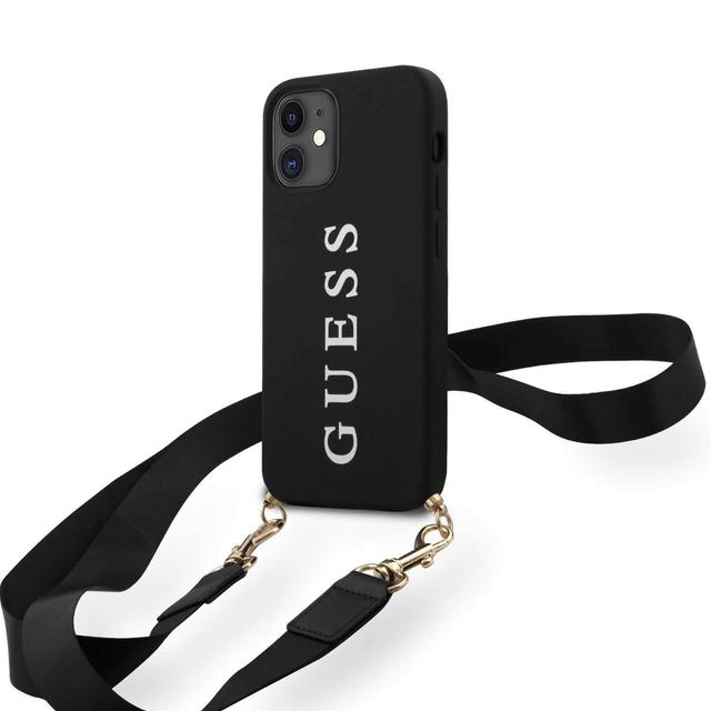 guess pu embossed white logo and strap case for iphone 12 mini 5 4 black - SW1hZ2U6Nzc4OTE=