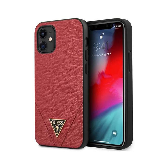 كفر Guess PU Saffiano V Stitched w/ Metal Logo Case for iPhone 12 Mini (5.4") - Red - SW1hZ2U6NzgwODU=