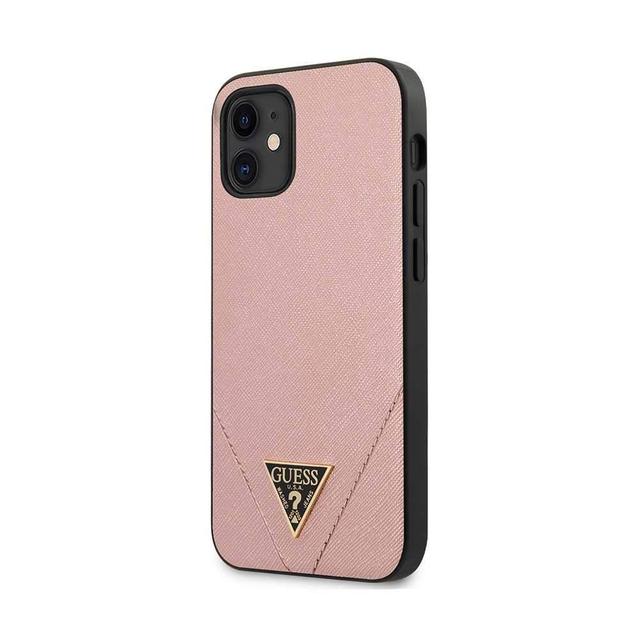 guess pu saffiano v stitched w metal logo case for iphone 12 mini 5 4 light pink - SW1hZ2U6NzgwOTI=