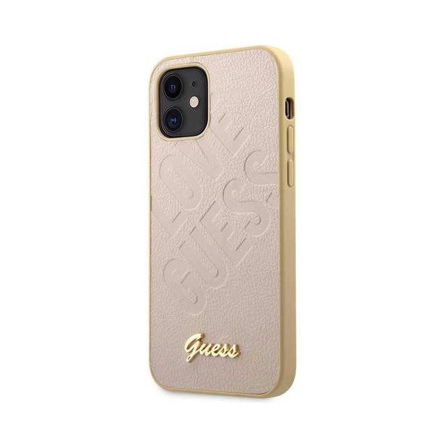 كفر Guess PU Iridescent ``LOVE`` Debossed Case w/ Metal Logo for iPhone 12 Mini (5.4") - Light Gold - SW1hZ2U6NzgwOTg=