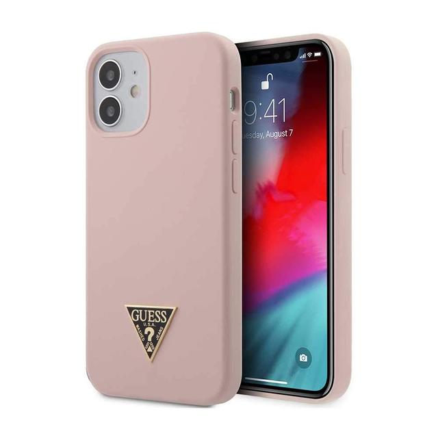 guess liquid silicone case w metal logo for iphone 12 mini 5 4 pink - SW1hZ2U6NzgxMjE=
