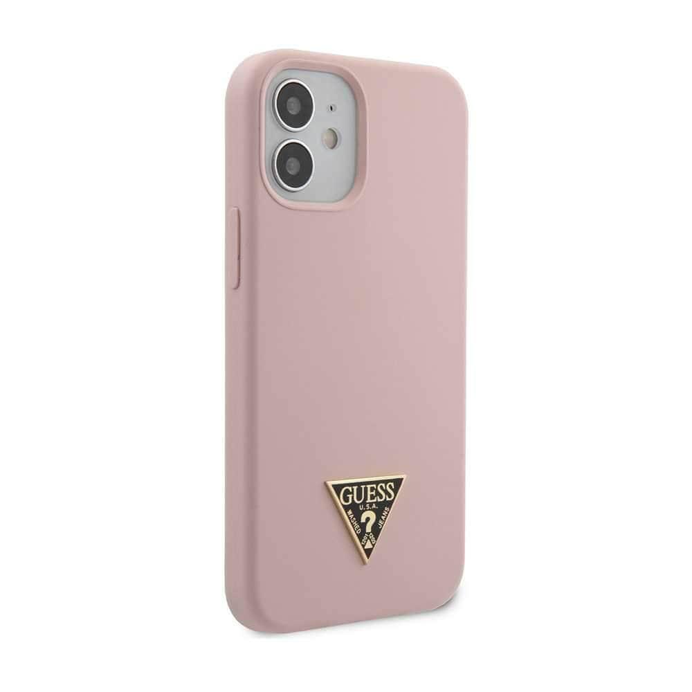كفر Guess Liquid SIlicone Case w/ Metal Logo for iPhone 12 Mini (5.4") - Pink - cG9zdDo3ODEyNA==