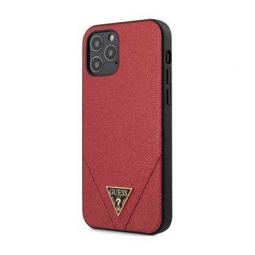 كفر Guess PU Saffiano V Stitched w/ Metal Logo Case for iPhone 12 / 12 Pro (6.1") - Red