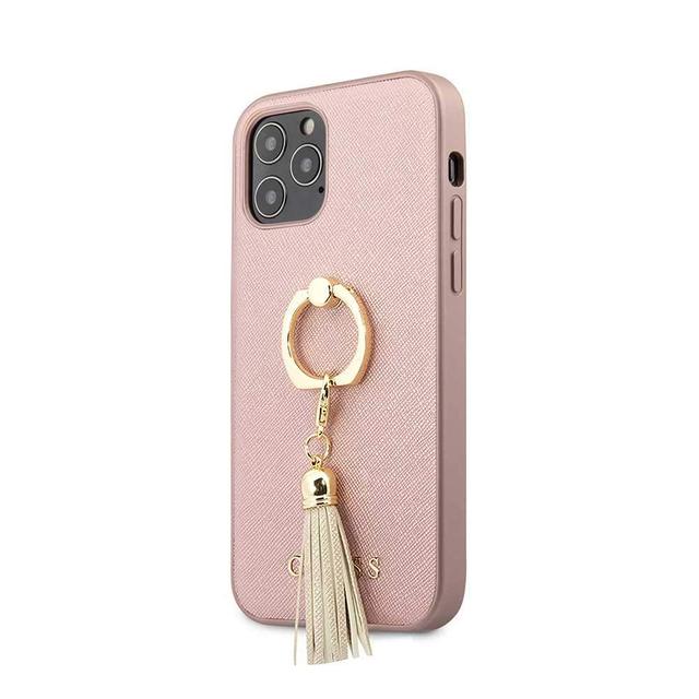 كفر Guess PC/TPU Saffaino Collection Hard Case w/ Ring Stand for iPhone 12 / 12 Pro (6.1") - Pink - SW1hZ2U6NzgxNjM=