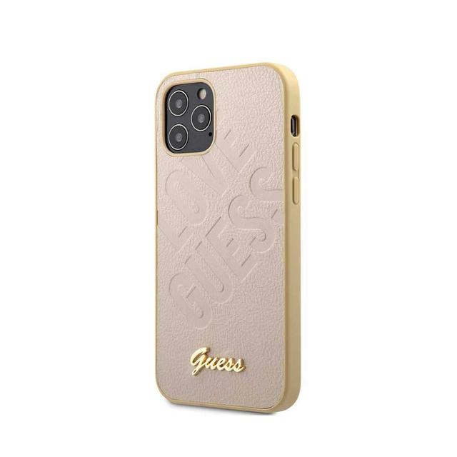 كفر Guess PU Iridescent ``LOVE`` Debossed Case w/ Metal Logo for iPhone 12 / 12 Pro (6.1") - Light Gold - SW1hZ2U6NzgxNzA=