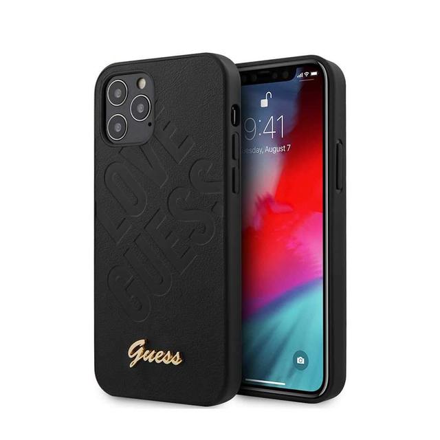 guess pu iridescent love debossed case w metal logo for iphone 12 pro max 6 7 black - SW1hZ2U6NzgyMTE=
