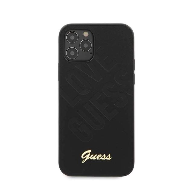 guess pu iridescent love debossed case w metal logo for iphone 12 pro max 6 7 black - SW1hZ2U6NzgyMTM=