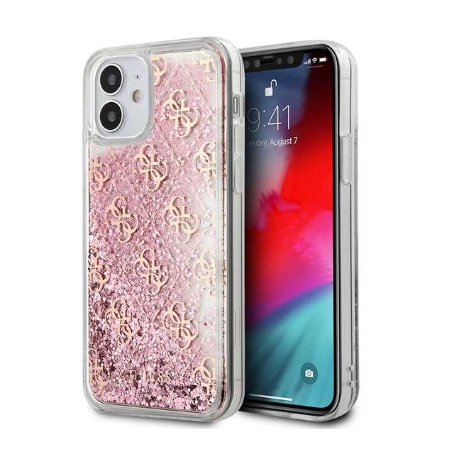 guess liquid glitter 4g pattern case for iphone 12 mini 5 4 pink gold - SW1hZ2U6NzgyNzE=