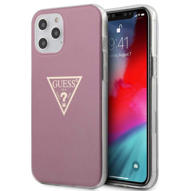 guess pc tpu metallic triangle hard case for iphone 12 pro max 6 7 pink - SW1hZ2U6NzgzODc=