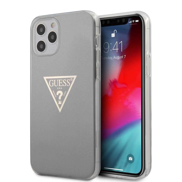 guess pc tpu metallic triangle hard case for iphone 12 12 pro 6 1 gray - SW1hZ2U6NzgzOTg=