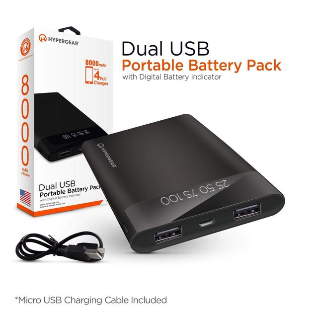Hyper Gear hypergear 8000mah universal dual usb portable battery pack with digital battery indicator black - SW1hZ2U6NTcwMDc=