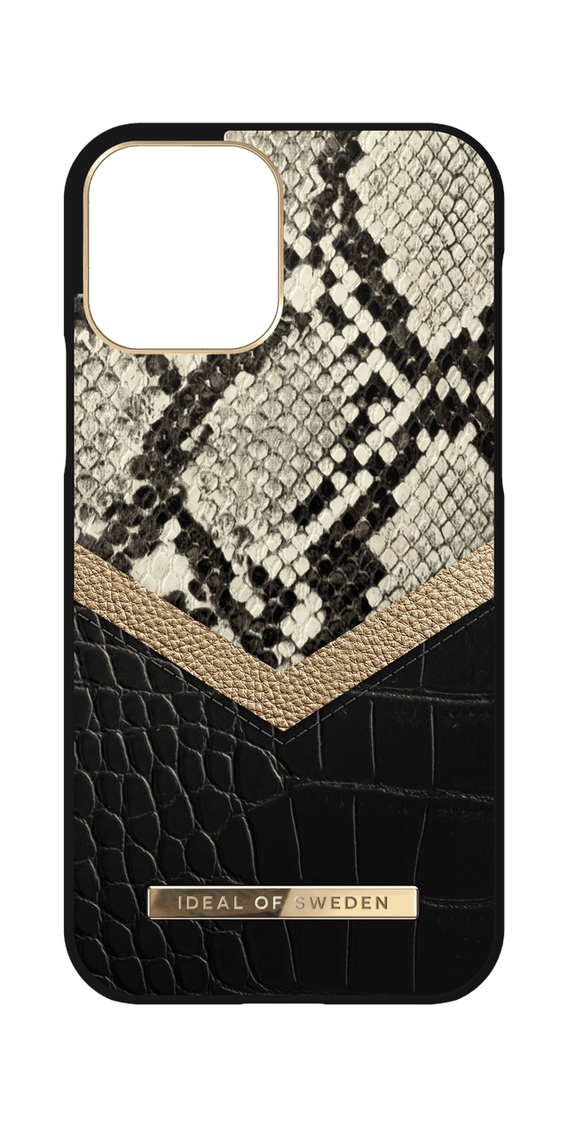 ideal of sweden atelier apple iphone 12 pro max case fashionable swedish design textured leather iphone back cover snake and croco wireless charging compatible midnight python - SW1hZ2U6NzE5MjU=