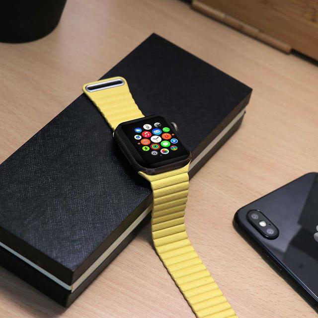 iguard by porodo leather watch band for apple watch 44mm 42mm yellow - SW1hZ2U6NDc4ODU=