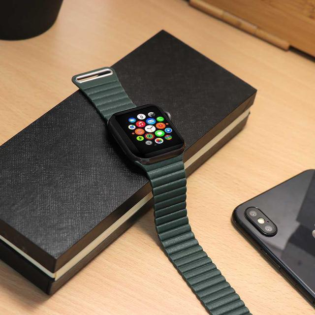 iguard by porodo leather watch band for apple watch 44mm 42mm green - SW1hZ2U6NDc4NzM=