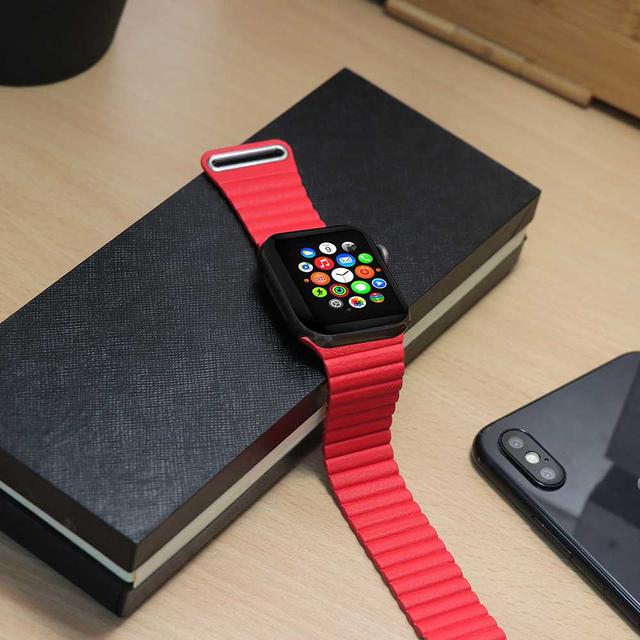 iguard by porodo leather watch band for apple watch 44mm 42mm red - SW1hZ2U6NDc4Njk=