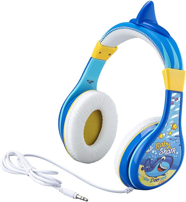 iHome kiddesigns baby shark wired headphones built in volume limiting feature for kid friendly safe listening adjustable headband 3 volume settings great stereo sound 3 5mm connectivity blue - SW1hZ2U6NTcyMDI=