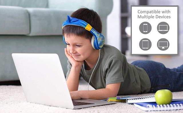 iHome kiddesigns baby shark wired headphones built in volume limiting feature for kid friendly safe listening adjustable headband 3 volume settings great stereo sound 3 5mm connectivity blue - SW1hZ2U6NTcyMDM=
