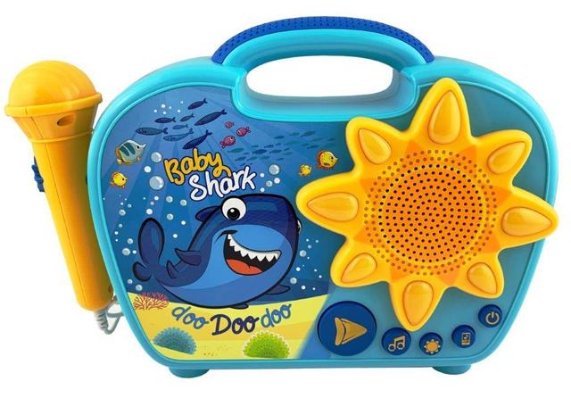 iHome kiddesigns baby shark sing along karaoke boombox kids toys portable karaoke machine working microphone built in music led flashing lights connects mp3 player audio device w play buttons - SW1hZ2U6NTcxOTQ=