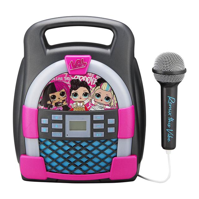 iHome kiddesigns lol surprise bluetooth mp3 sing along karaoke machine kids wireless rechargeable portable mp3 karaoke w mic multi colored led light show internal memory to store hours of music - SW1hZ2U6NTcyMjY=