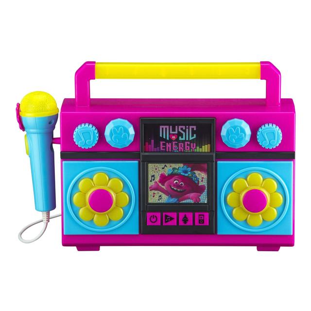 iHome kiddesigns trolls world tour sing along karaoke boombox for kids built in music led flashing lights w mic toys for kids portable karaoke machine connects mp3 player audio device w play button - SW1hZ2U6NTcyNTg=