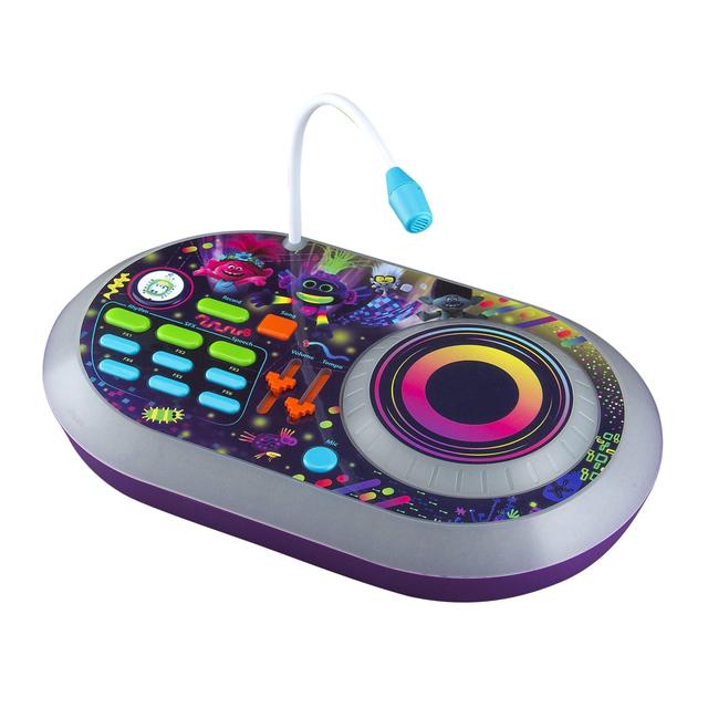iHome kiddesigns trolls 2 world tour dj trollex party mixer toys for kids portable mixer w turntable built in music led flashing lights microphone volume and tempo slider connects mp3 player audio - SW1hZ2U6NTcyNDc=