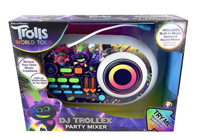 iHome kiddesigns trolls 2 world tour dj trollex party mixer toys for kids portable mixer w turntable built in music led flashing lights microphone volume and tempo slider connects mp3 player audio - SW1hZ2U6NTcyNDg=