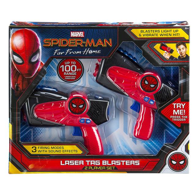 iHome kiddesigns laser tag gun marvel spiderman far from home laser tag blaster for kids adults indoor outdoor laser battle lights up and vibrates 100 ft range with sound effects and shooting modes - SW1hZ2U6NTcyMjA=