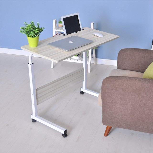 Generic laptop table desk stand mobile computer workstation height adjustable with phone holder rolling wheel movable for 17 inch laptop bedroom living room office white maple ultra big desktop 80 x 40cm - SW1hZ2U6NzA5Mzk=