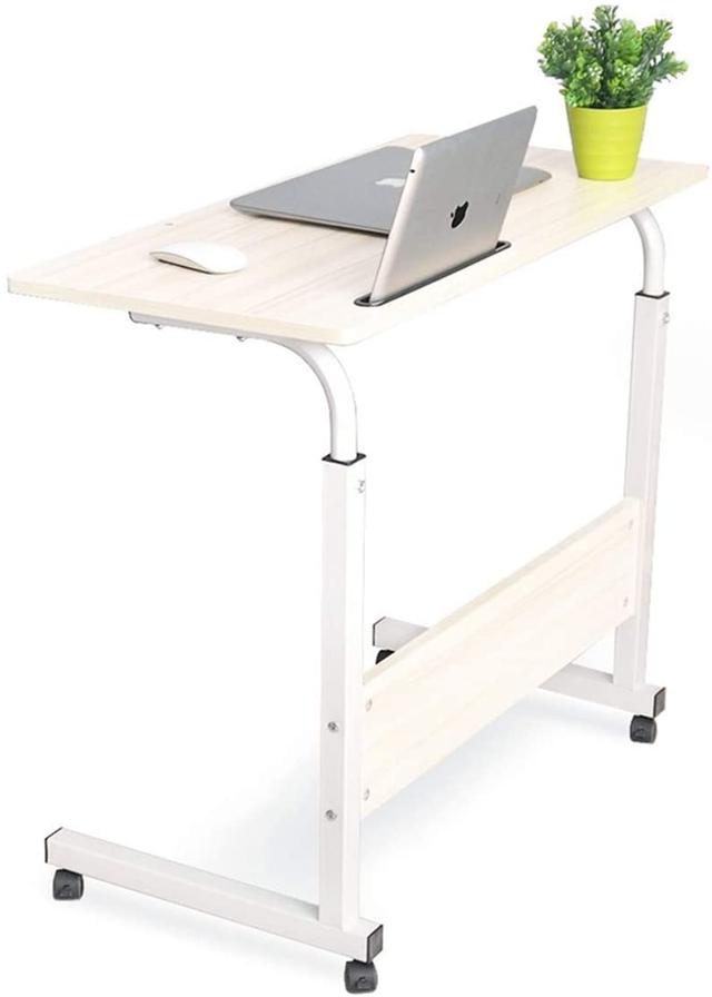 Generic laptop table desk stand mobile computer workstation height adjustable with phone holder rolling wheel movable for 17 inch laptop bedroom living room office white maple ultra big desktop 80 x 40cm - SW1hZ2U6NzA5Mzc=
