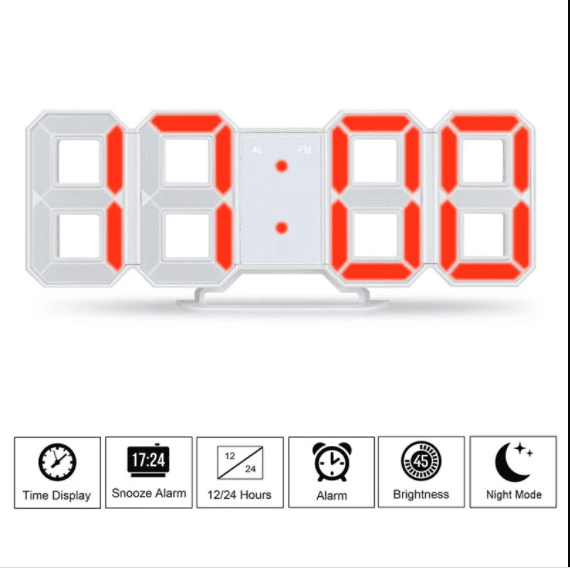 Generic 3D Digital Alarm Clock,Wall LED Number Time Clock with 3 Auto Adjust Brightness Levels,Led Electronic Clock with Snooze Function,Modern Night Light Clock Date,Temperature Display - SW1hZ2U6NzIxNjE=