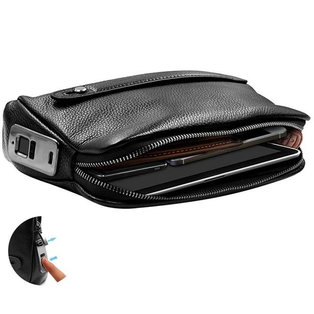 Generic Anti-Theft Mens Wallet Fingerprint Recognition Unlocker Genuine Leather with Zipper Exquisite Soft Leather Long Handbag Support USB Charging - SW1hZ2U6ODEzODU=