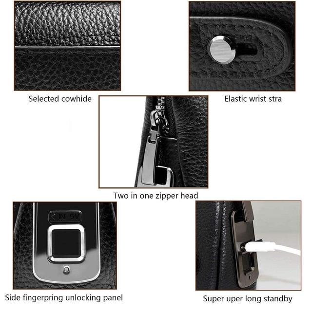 Generic Anti-Theft Mens Wallet Fingerprint Recognition Unlocker Genuine Leather with Zipper Exquisite Soft Leather Long Handbag Support USB Charging - SW1hZ2U6ODEzODI=