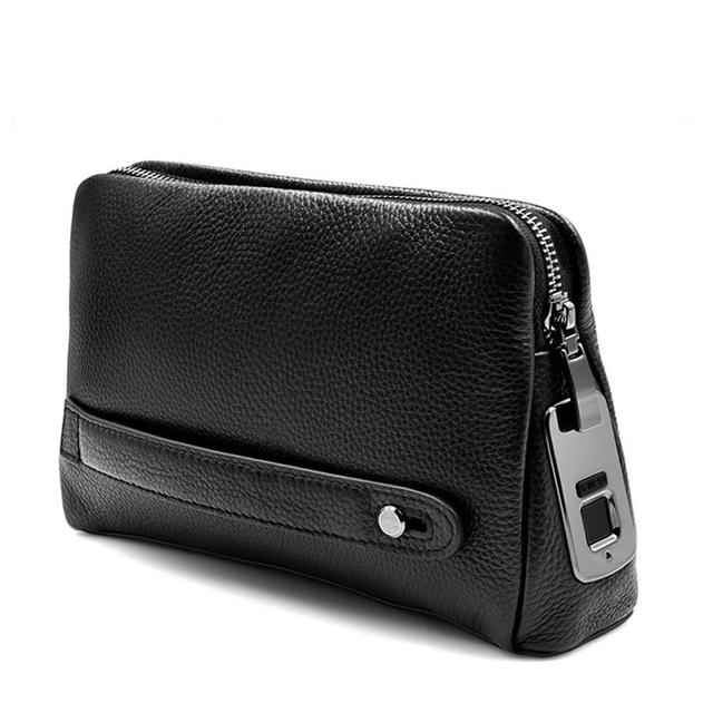 Generic Anti-Theft Mens Wallet Fingerprint Recognition Unlocker Genuine Leather with Zipper Exquisite Soft Leather Long Handbag Support USB Charging - SW1hZ2U6ODEzODE=