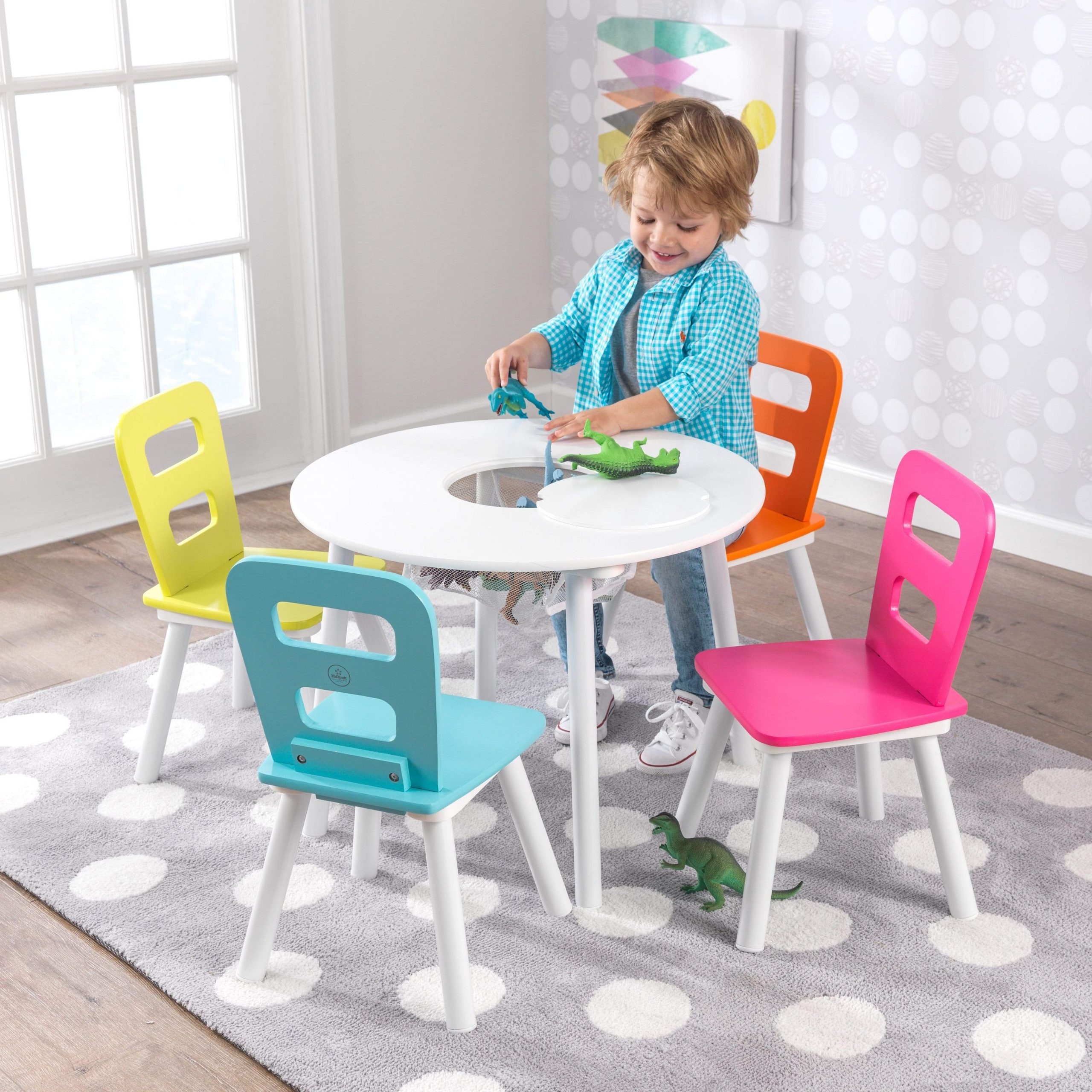 طاولة مع 4 كراسي للأطفال KidKraft - Round Storage Table & 4 Chair Set - 4}