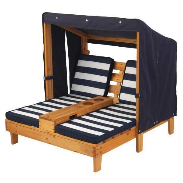 KidKraft double chaise lounge with cup holders honey navy - SW1hZ2U6NjgxNTc=