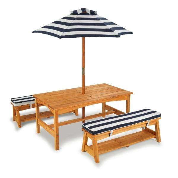 طاولة مع مقاعد ومظلة كيد كرافت KidKraft Outdoor Table & Bench Set with Cushions & Umbrella - كحلي / أبيض - SW1hZ2U6NjgxNTI=