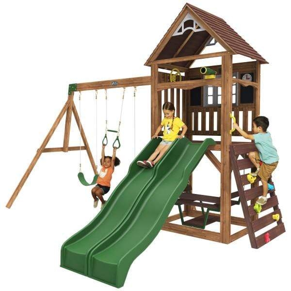 برج العاب اطفال خارجية كيد كرافت مع زحليقة وأرجوحة KidKraft Lindale Swing Set / Playset - 1}