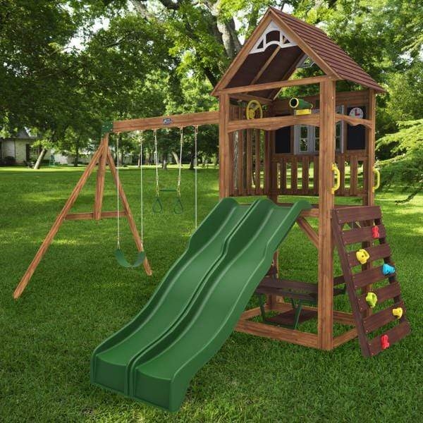 برج العاب اطفال خارجية كيد كرافت مع زحليقة وأرجوحة KidKraft Lindale Swing Set / Playset - 2}