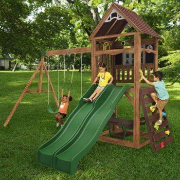 برج العاب اطفال خارجية كيد كرافت مع زحليقة وأرجوحة KidKraft Lindale Swing Set / Playset - 3}